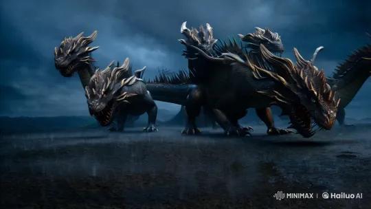 Boy Deflects Nine-Headed Dragon's Flame in Stormy Encounter – AI Generated Video | Hailuo AI
