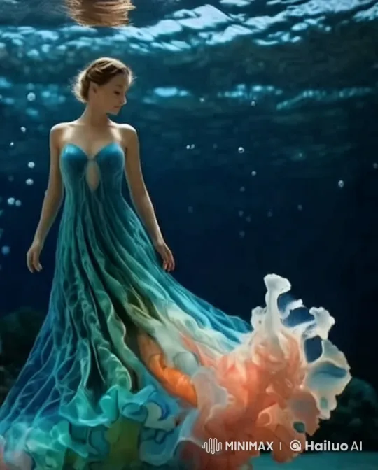 Submerged Ballet: A Woman's Graceful Dance in the Sea – AI Generated Video | Hailuo AI
