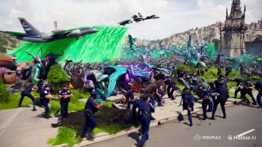 Alien Invasion Meets Synchronized Dance Amidst Chaos – AI Generated Video | Hailuo AI