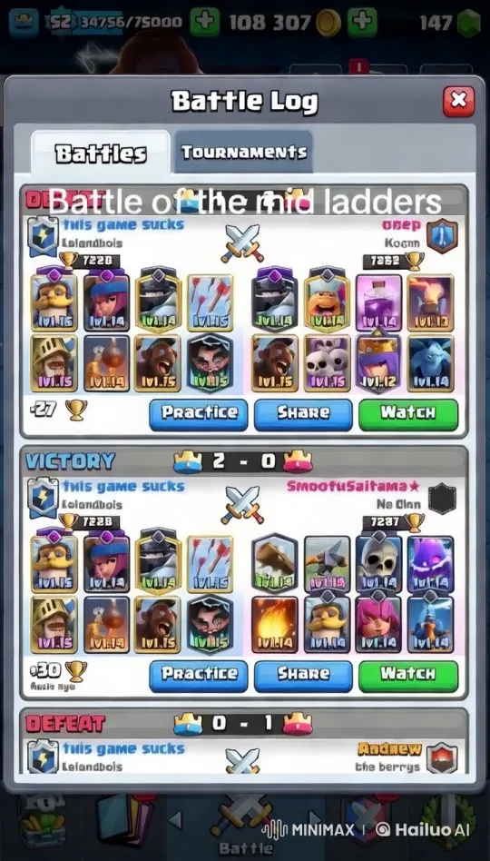 Clash Royale: Player's Recent Battles Overview – AI Generated Video | Hailuo AI