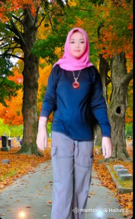Woman in Pink Hijab Dances Gracefully in Autumn Setting – AI Generated Video | Hailuo AI