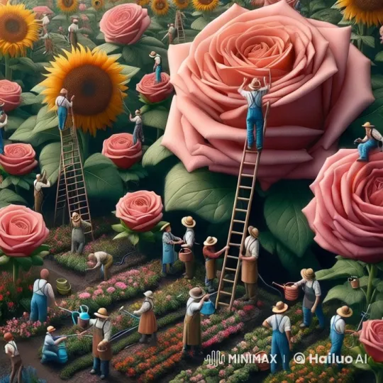 Miniature Gardeners Tend to Enormous Flowers – AI Generated Video | Hailuo AI