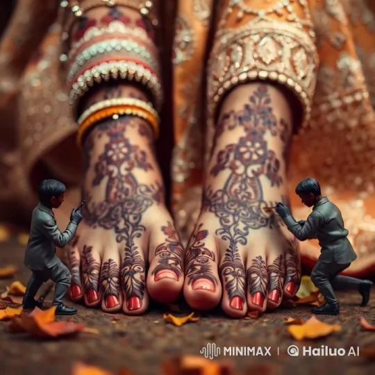 Miniature Girls Craft Intricate Bridal Henna Art – AI Generated Video | Hailuo AI