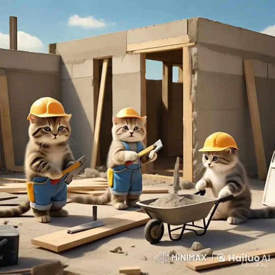 Kittens as Construction Workers Live2D Animation – AI Generated Video | Hailuo AI