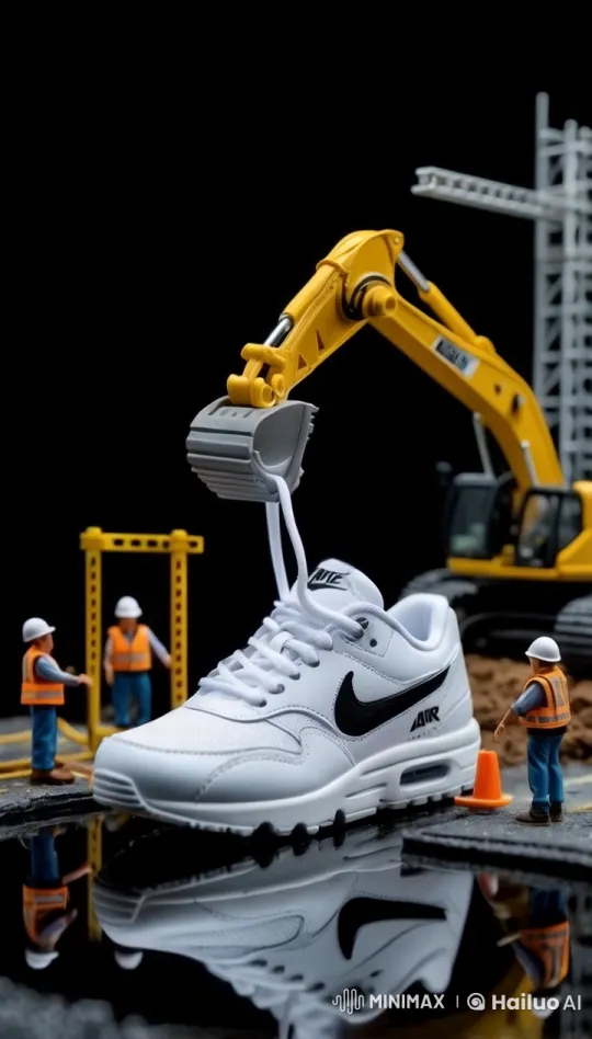 Hyper-Realistic Live2D Miniature Scene of White Nike Air Max Shoe – AI Generated Video | Hailuo AI