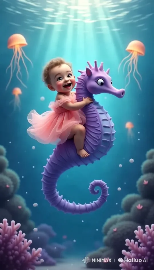 Enchanted Underwater Adventure with a Child and Seahorse – AI Generated Video | Hailuo AI