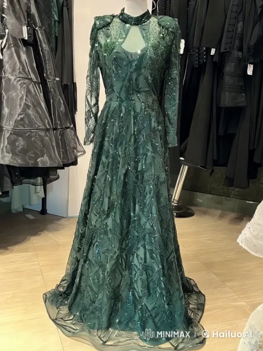 Vibrant Green Gown Display in High-Style Video Sequence – AI Generated Video | Hailuo AI