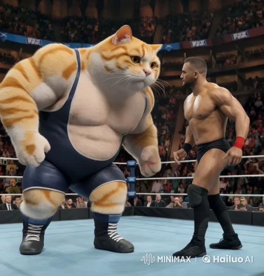 Orange Cat Faces Off in Packed Wrestling Arena – AI Generated Video | Hailuo AI