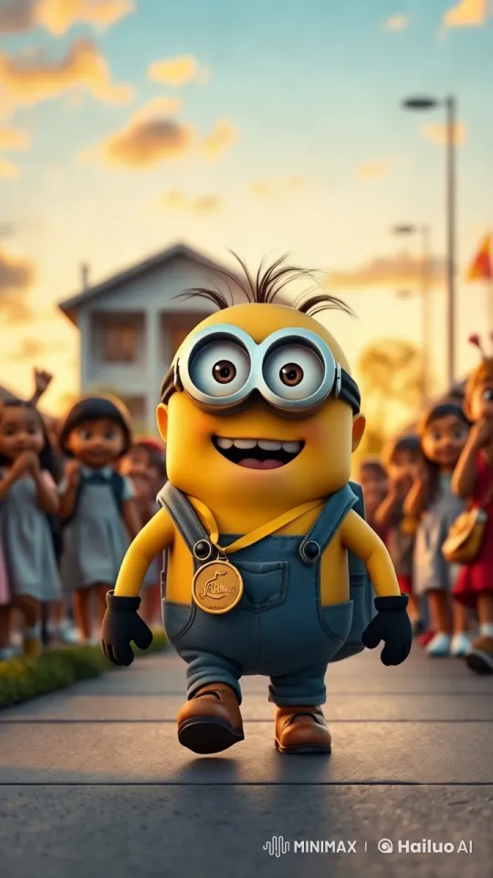 Minion Mg Mg Joyfully Returns Home with Medal – AI Generated Video | Hailuo AI