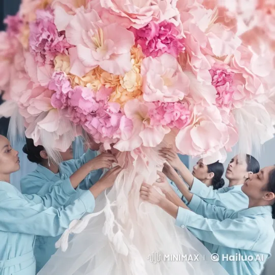 Artistic Flower Arrangement by Uniformed Workers – AI Generated Video | Hailuo AI