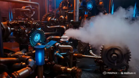 Cyberpunk Coffee: A Mechanical Symphony in 8K Detail – AI Generated Video | Hailuo AI