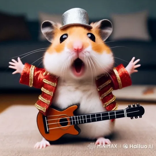 Hamster in Red Gold Costume Performing Live – AI Generated Video | Hailuo AI