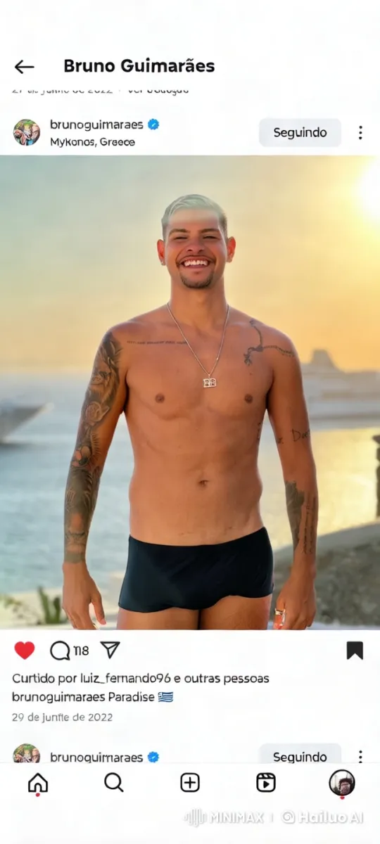 Bruno Guimarães and Vitor Roque Share Intimate Moment in Mykonos – AI Generated Video | Hailuo AI