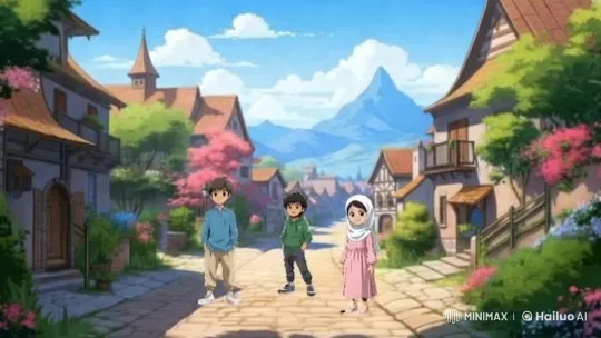 Children Walk Through Peaceful Village Scenery – AI Generated Video | Hailuo AI