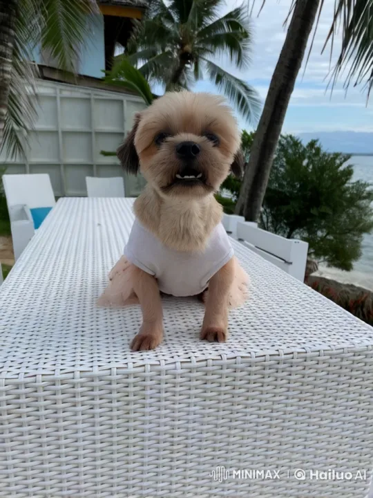 Dancing Puppy Showcases Fun at Tropical Beach – AI Generated Video | Hailuo AI