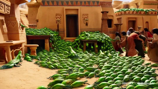 Ancient Egyptian Village Overwhelmed by Frog Invasion – AI Generated Video | Hailuo AI