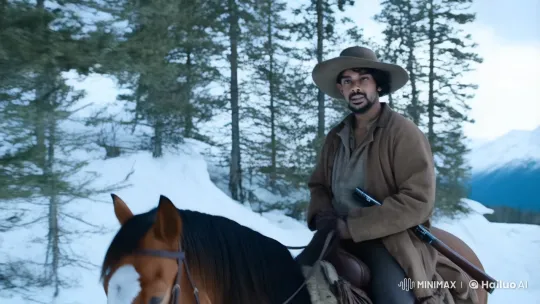 Brave Man on Horseback in Snowy Wilderness Adventure – AI Generated Video | Hailuo AI