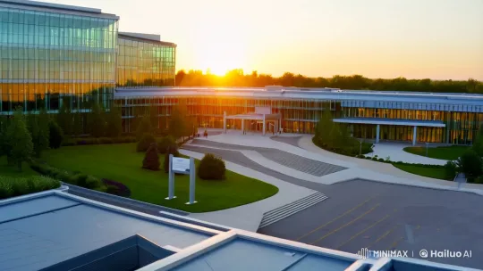 Aerial View of Modern Educational Institution – AI Generated Video | Hailuo AI