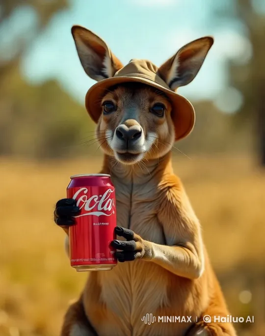 Kangaroo Enjoying Coca-Cola in a Sunny Field – AI Generated Video | Hailuo AI