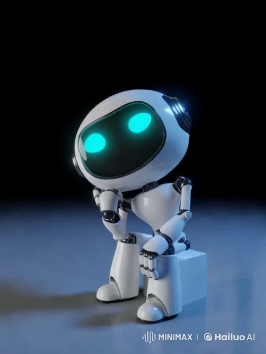 Contemplative White Robot in Dark Minimalist Setting – AI Generated Video | Hailuo AI