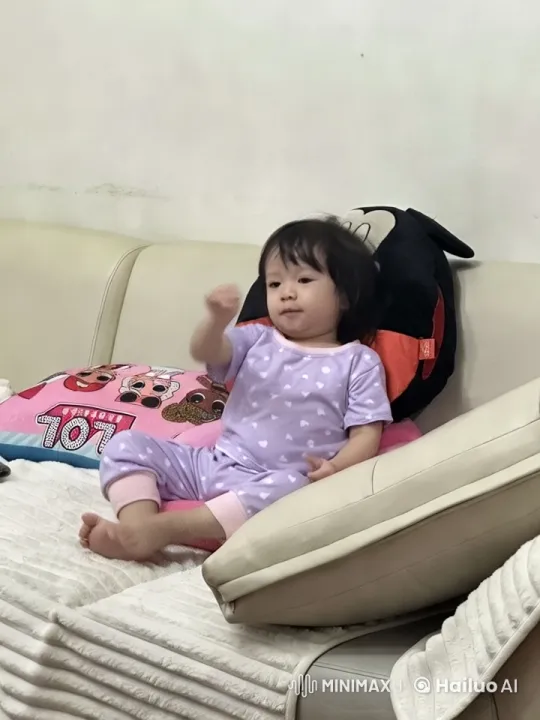 Cozy Childhood Scene: Child in Pajamas on a Couch – AI Generated Video | Hailuo AI