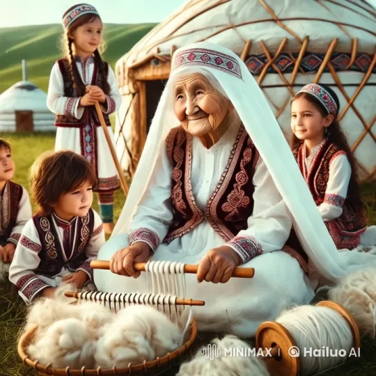 Elderly Woman Spins Wool Amidst Pastoral Serenity – AI Generated Video | Hailuo AI