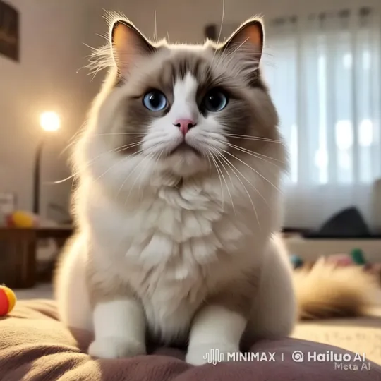 Cozy Living Room: A Close-Up of a Majestic Ragdoll Cat – AI Generated Video | Hailuo AI