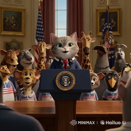 Presidential Cat Sings National Anthem in Animated Video – AI Generated Video | Hailuo AI