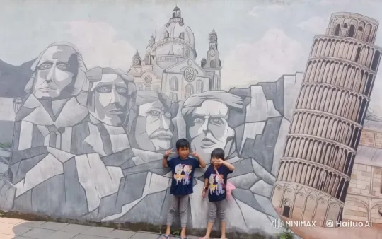 Children and Mural Artistry: A Playful Interaction – AI Generated Video | Hailuo AI