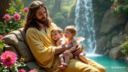 Jesus and Angels in Serene Garden Setting – AI Generated Video | Hailuo AI