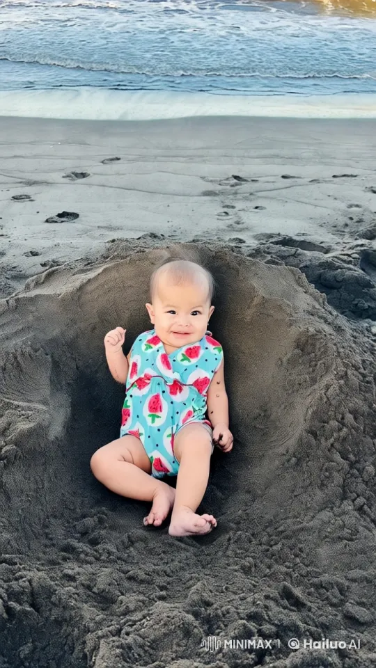 Baby's Playful Dance and Kungfu on the Beach – AI Generated Video | Hailuo AI