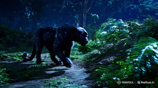 Majestic Panther Moves Through Celestial Night Jungle – AI Generated Video | Hailuo AI