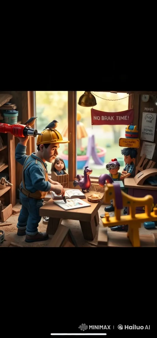 Child Artist in Whimsical Toy Workshop with Birds – AI Generated Video | Hailuo AI