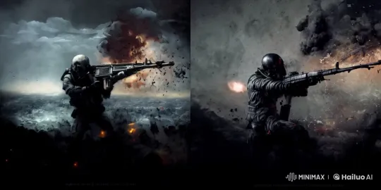 Intense Combat Scene: Soldiers Amidst War Chaos – AI Generated Video | Hailuo AI