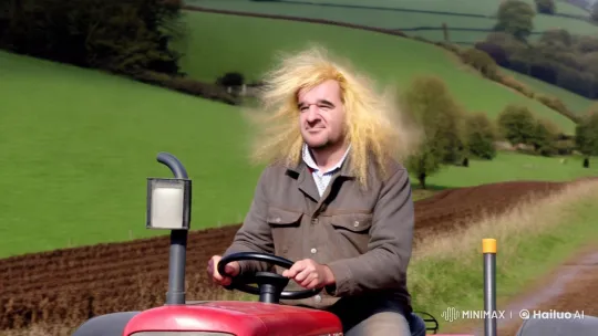 Golden-haired Man Drives Tractor Through English Countryside – AI Generated Video | Hailuo AI