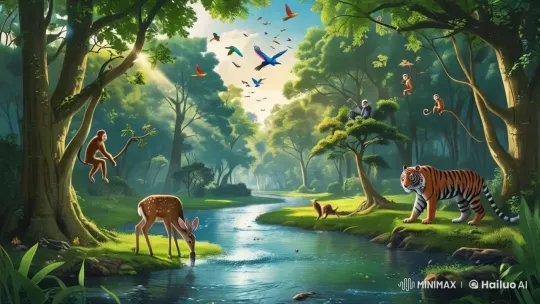 Harmonious Wildlife in a Serene Forest – AI Generated Video | Hailuo AI