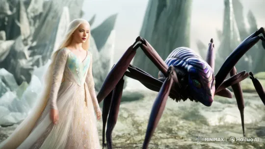 Radiant Princess and Alien Spider Walk Through Ethereal Landscape – AI Generated Video | Hailuo AI