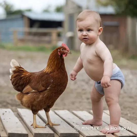 Boy and Chicken Engage in Playful Interaction – AI Generated Video | Hailuo AI