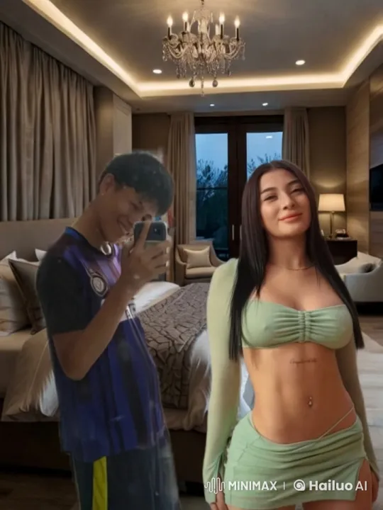 Luxurious Bedroom: Elegant Woman Kisses Sporty Man – AI Generated Video | Hailuo AI