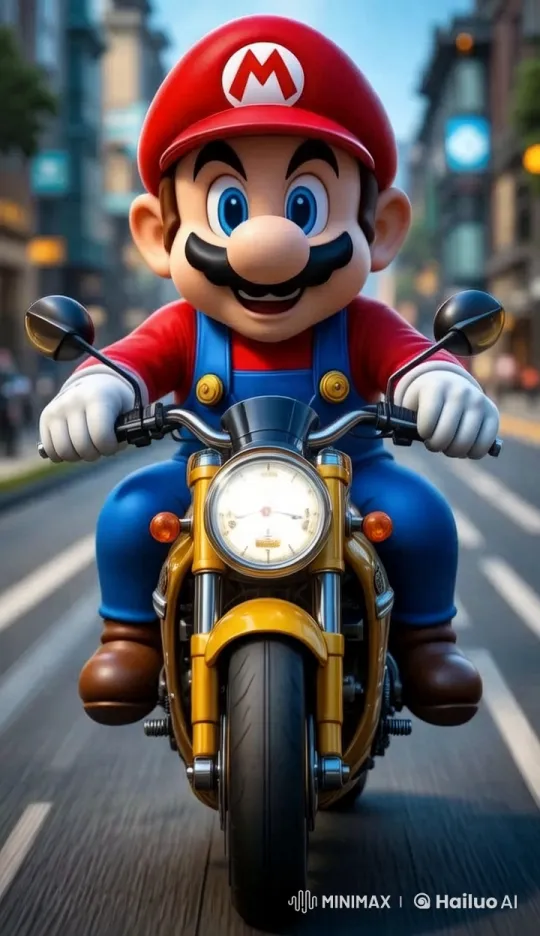 Mario's Thrilling Ride Through a Vibrant Cityscape – AI Generated Video | Hailuo AI