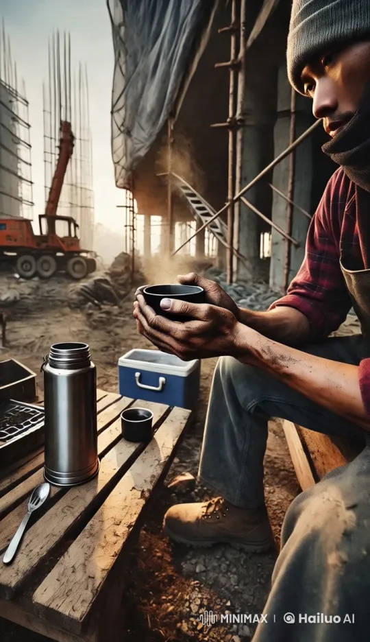 Construction Worker Reflects Amidst Morning Bustle – AI Generated Video | Hailuo AI