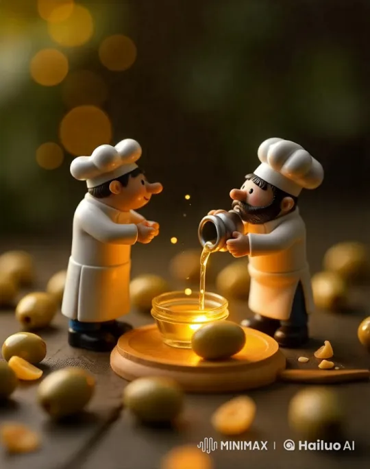 Aesthetic Culinary Scene: Chefs and Olive Oil – AI Generated Video | Hailuo AI