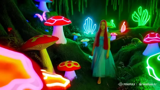 Red-haired Woman Explores Enchanted Wonderland – AI Generated Video | Hailuo AI