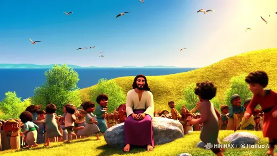 Jesus on the Hilltop with Children and a Mother's Love – AI Generated Video | Hailuo AI