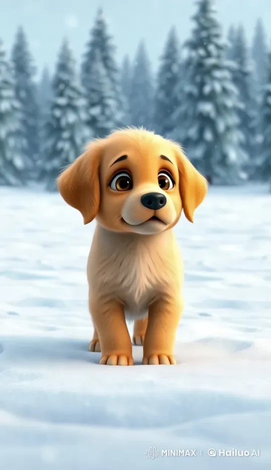 Curious Puppy in Snowy Pixar Landscape – AI Generated Video | Hailuo AI