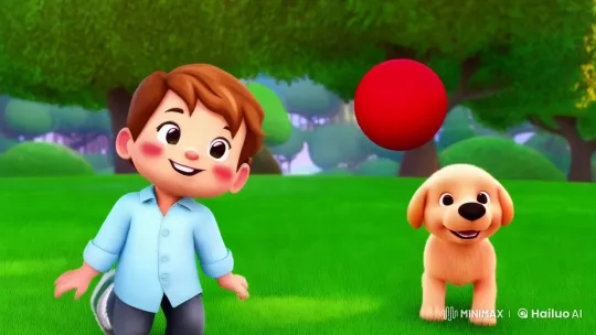 Joyful Children and Pets Enjoying a Sunny Day in the Park – AI Generated Video | Hailuo AI