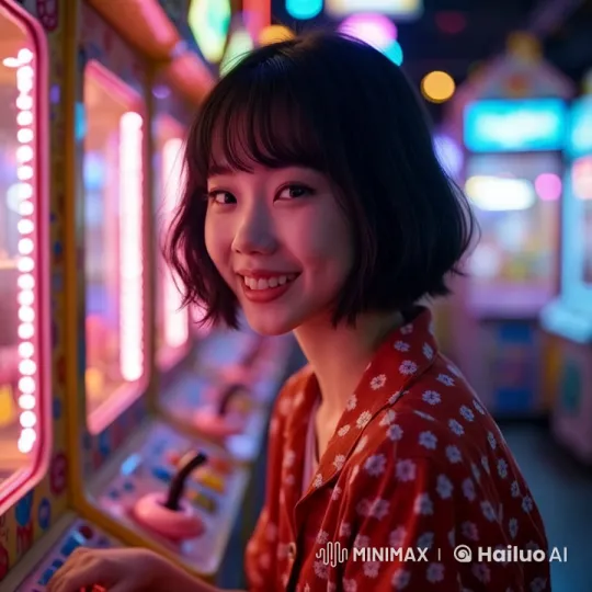 Live2D Video: Girl Flirts with Viewer in Vibrant Arcade – AI Generated Video | Hailuo AI