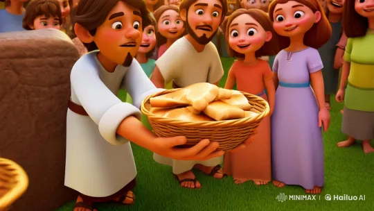 Miracle of Multiplying Bread and Fish Captures Awe – AI Generated Video | Hailuo AI