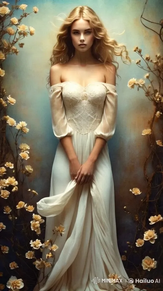 Graceful Woman in Serene Yellow Flower Landscape – AI Generated Video | Hailuo AI