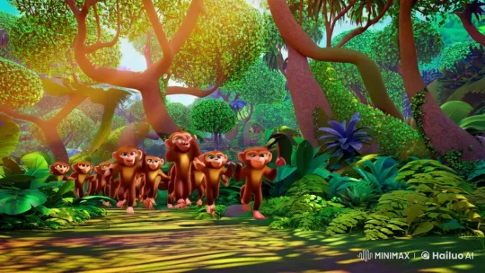 Cartoon Monkeys Joyfully Leap in Colorful Jungle – AI Generated Video | Hailuo AI